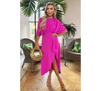 Hot Pink Batwing Top Wrap Skirt Midi Dress AX Paris Pink 10