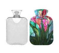 Hot Pink Calla Lilies Stained Glass Style Cute hot Water Bottle with Soft Cover 2L hot Compress for Hot and Cold Therapies Menstrual Cramps compresas calientes para el vientre
