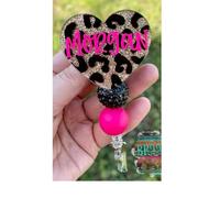 Hot Pink Cheetah Badge Reel Heart Glittery Leopard Cow Print Valentines Themed Retractable Alligator Clip Mental Health Accessories ID Name Holder Gift for Nurse Teacher Medical Healthcare Workers