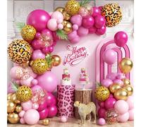 Hot Pink Cheetah Print balloon arch kit, Pink Gold Balloons Garland with 4D Foil Leopard Balloon for Safari Jungle Wild Cheetah Print Birthday Bridal Shower Party Decorations