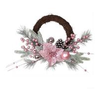 Hot Pink Christmas Wreath 45cm 50cm 55cm Snow-Coated Vine Frosted Balls | Pink plastic wreath soft flocked winter look flexible for pe vine base lively holiday decor