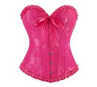 Hot Pink Corset Corset Top for Women Lace Up Satin Boned Overbust Ladies Ruffle Trim Waist Cincher Push Up Shapewear Gothic Plus Size Lingerie Bodysuit Sexy Christmas Costume