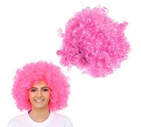 Hot Pink Curly Wig I Love Fancy Dress Pink 6 Pack