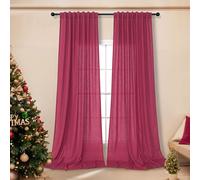 Hot Pink Curtains for Living Room 84 Inch Length 2 Panels Set Back Tab Pocket Semi Sheer Linen Boho Vibrant Bright Colored Girls Curtains for Bedroom Princess Decor Raspberry Fuchsia Magenta Red 52x84
