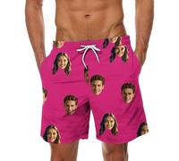 Hot Pink Custom Men Swim Trunks with Face Personalized Beach Shorts Funny Printed Customised Your Own Design Hawaiian Board Shorts Summer Plus Size Lightweight Quick Dry Swimwear Swimming Costume