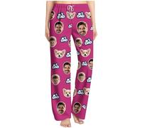 Hot Pink Custom Pajamas Pants with Photo Face Personalized Funny Pj Pant Create Your Own Sleep Bottom Customized Pajama for Men Women Customizable Trousers Add Your Design Personalised Gifts M