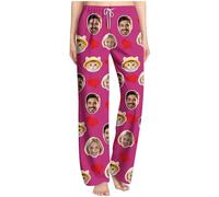 Hot Pink Custom Pajamas Pants with Photo Face Personalized Funny Pj Pant Create Your Own Sleep Bottom Customized Pajama for Men Women Customizable Trousers Add Your Design Personalised Gifts S