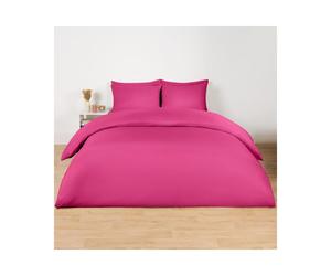 (Hot Pink, Double) OHS Plain Dyed Duvet Cover Quilt Bedding Set With Pillowcase Single Double King Size