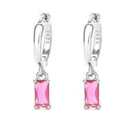 Hot Pink Drop Silver Hoop Earrings - 925 Sterling Silver Dangle Earrings for Women - Hypoallergenic - 2PCS