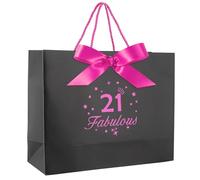 Hot Pink Fabulous 21st Birthday Gift Bag with Greeting Handles and Ribbon for Girls 21 Year Birthday Gift Wrapping Bag for Party Favors Goodie Wrapping Bag Decorations Supplies