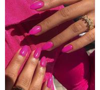 Hot Pink False Nails Short Oval, SXVME Simple Acrylic Press on Nails Short, Fushia Fake Nails Short, Natural Glossy Solid Gel Full Cover Acrylic Nails For Women Daily Wear