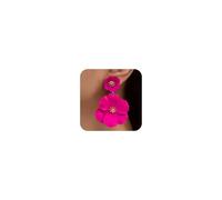 Hot Pink Flower Earrings for Women Large Pink Floral Dangle Earrings Double-Layer Blossom Studs Summer Hawaii Seaside Jewelry Accessories Gift for Her, Zinc, No Gemstone