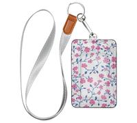hot Pink Flowers Blue Vines Secure Badge Holder with Lanyard and 3-Card Capacity Card Holder for Office Worker Nurse Teacher Student