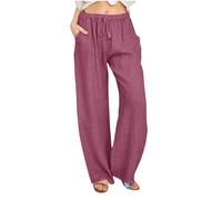 Hot Pink for Women Fall Summer Faux Linen Loose Fit Brunch High Leg Straight Leg Plain Long Leg Pants Ladies 2025 Clothes Country Concert Y2K L