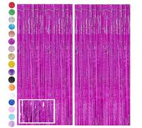 Hot Pink Glitter Foil Fringe Tinsel Backdrop,2P 3.2ft x 6.5ft Rose Red Foil Curtain Decorat,Laser Foil Fringe Metallic Tinsel Door Hanging Foil Flow Silk Streamers for Birthday Wedding Holiday Party