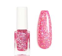 Hot Pink Glitter Nail Polish - 7 ML Pink Color Shimmer Nail Varnish - Bright Pink Long Lasting Chip Resistant No Need UV LED Nail Lamp Polish Nail Art Manicure Salon DIY Home