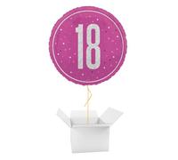 Hot Pink Glitz Age 18 Holographic Round Foil Helium Balloon - Inflated Balloon in a Box