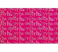 Hot Pink Happy Birthday Wrapping Paper - 1 Sheet and Matching Tag