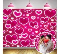 Hot Pink Heart Backdrop Valentine's Day Decorations 8x6FT Early 2000s Background for Photography 90s Girls Birthday Banner Old School Valentines Selfile Wall Decor