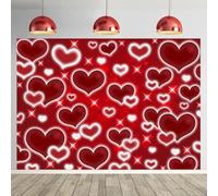 Hot Pink Heart Backdrop Valentines Day Decorations Background for Photography Early 2000s Y2k Birthday Party Decoration Photo Props (Red, 8x6FT)