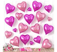 Hot Pink Heart Balloons, Heart Shaped Balloons, 20 Pcs 5/10/18 inch Pink Foil Love Balloons for Valentine's Day Decorations Wedding Engagement Bridal Showers Anniversary Celebrations