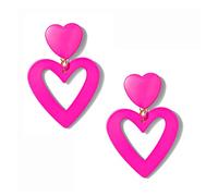 Hot Pink Heart Earrings for Women Pearl Heart Earrings for Teen Girls Three Heart Dangle Earrings Double Heart Drop Earrings Heart Jewelry, Acrylic, No Gemstone