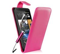 Hot Pink HTC One M7 Premium Top Flip Case Cover, Screen Protector and Polishing Cloth + High Capacitive Touch Screen Stylus