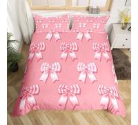 (Hot Pink, King(No Comforter)) Homewish Cute Bowknot Bedding Set Double,Red Pin Ribbon Bow Duvet Cover for Girls Kids Princess,Geometric Butterfly Tie Print Bed Set,Various Bowtie