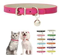 Hot Pink Kitten Collar With Bell, Pu Leather XXS Dog Collar For Small Dogs Soft Puppy Collar Adjustable Buckle For Tiny Teacup XS Extra Small Female Girls Cats Pets Like Chihuahua, XX-Small