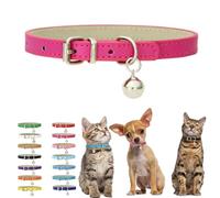 Hot Pink Kitten Collar with Bell, Soft Pu Leather Small Dog Collars Adjustable Buckle for XXS XS Extra Small Medium Tiny Female Male Boys Girls Pets Puppy Cats Teacup Yorkie XX-Small