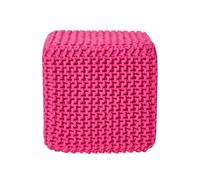 (Hot Pink) Knitted Cotton Cube Footstool 35 x 35 x 35 cm