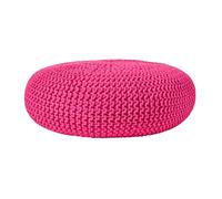 (Hot Pink) Knitted Cotton Large Round Pouffe Footstool 70 x 23 cm