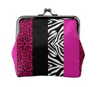 Hot Pink Leopard and Zebra Animal Print, PU Leather Coin Purse, Small Wallets, Change Pouch with Kiss Lock Clasp Buckle, Change Purse