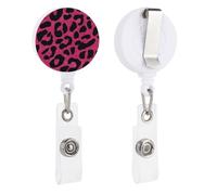 Hot Pink Leopard Skin Pattern Black Spot Retractable Badge Holder Reel Clip ID Card Holder for Doctor Nurse Student Office Worker