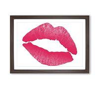 Hot Pink Lips Kiss Framed Print | A2 Walnut Framed Wall Art | Ready to Hang | Modern Nature Picture | Living Room Bedroom Lounge Office