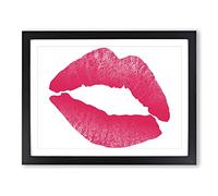 Hot Pink Lips Kiss Modern Framed Print | A4 Black Framed Wall Art | Ready to Hang | Modern Nature Picture | Living Room Bedroom Lounge Office