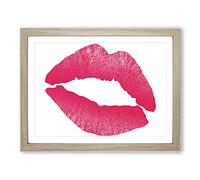 Hot Pink Lips Kiss Modern Framed Print | A4 Oak Framed Wall Art | Ready to Hang | Modern Nature Picture | Living Room Bedroom Lounge Office