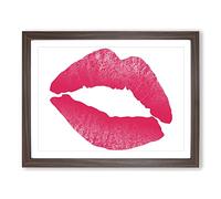 Hot Pink Lips Kiss Modern Framed Print | A4 Walnut Framed Wall Art | Ready to Hang | Modern Nature Picture | Living Room Bedroom Lounge Office