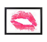 Hot Pink Lips Kiss V3 Framed Print | A2 Black Framed Wall Art | Ready to Hang | Modern Nature Picture | Living Room Bedroom Lounge Office