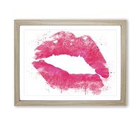 Hot Pink Lips Kiss V3 Modern Framed Print | A2 Oak Framed Wall Art | Ready to Hang | Modern Nature Picture | Living Room Bedroom Lounge Office