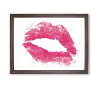 Hot Pink Lips Kiss V3 Modern Framed Print | A2 Walnut Framed Wall Art | Ready to Hang | Modern Nature Picture | Living Room Bedroom Lounge Office