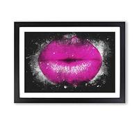 Hot Pink Lips Paint Splash Framed Print | A2 Black Framed Wall Art | Ready to Hang | Modern Nature Picture | Living Room Bedroom Lounge Office