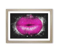 Hot Pink Lips Paint Splash Framed Print | A2 Oak Framed Wall Art | Ready to Hang | Modern Nature Picture | Living Room Bedroom Lounge Office