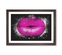 Hot Pink Lips Paint Splash Framed Print | A2 Walnut Framed Wall Art | Ready to Hang | Modern Nature Picture | Living Room Bedroom Lounge Office