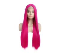 Hot Pink Long Straight Wig, Synthetic Rose Red 13 x 4 Lace Front Wigs for Women(16inch)