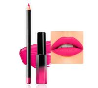 Hot Pink Matte Liquid Long-Lasting Waterproof Lipstick & Lip Liner Nude Set, Tinted Balm Non-fading Pencil Set For Women & Girls Makeup (PINK)