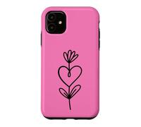Hot Pink Minimalist Flower Heart Botanical Line Art Case for iPhone 11