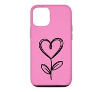 Hot Pink Minimalist Flower Heart Botanical Line Art Case for iPhone 12/12 Pro