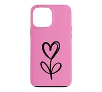 Hot Pink Minimalist Flower Heart Botanical Line Art Case for iPhone 13 Pro Max