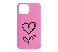 Hot Pink Minimalist Flower Heart Botanical Line Art Case for iPhone 14